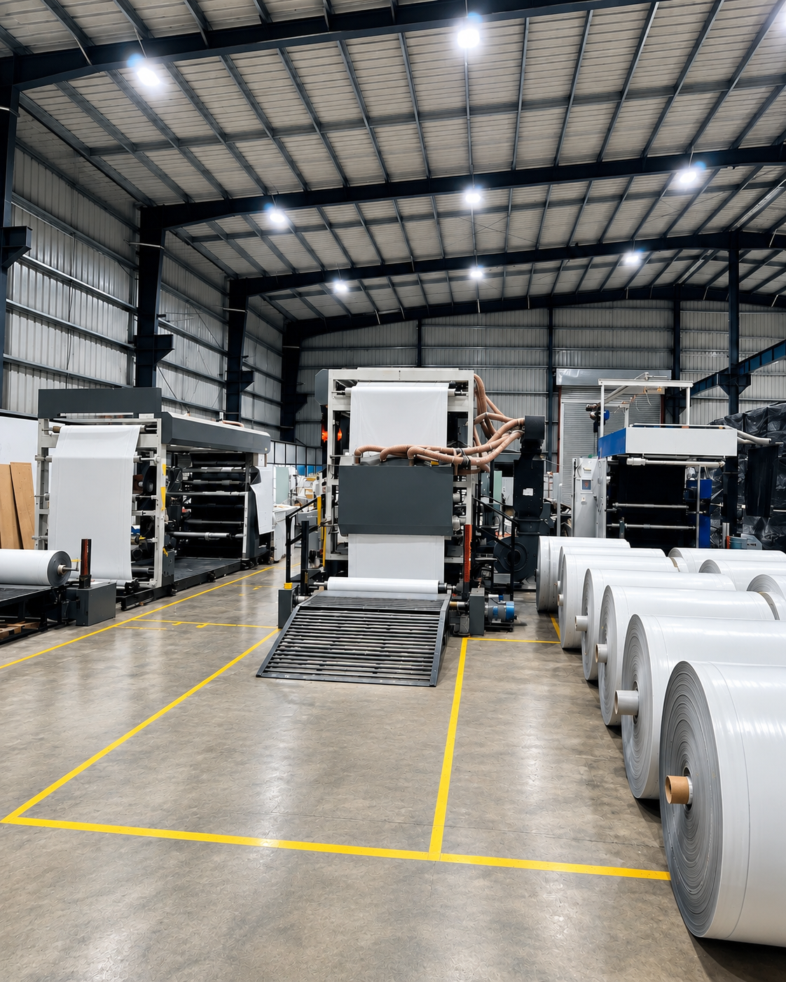 Production line and finished material rolls at KCR Global