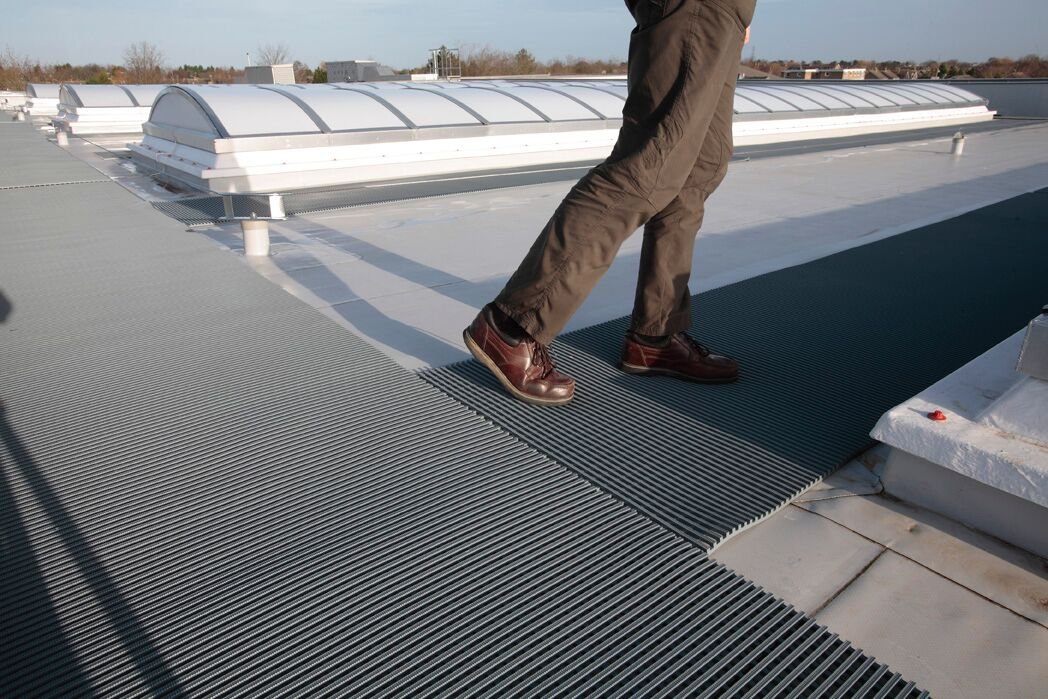 Embossed Synthetic Roofing Underlayment — surface texture in use