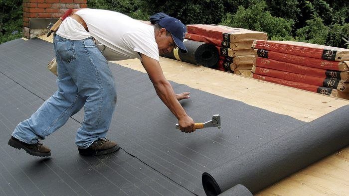 Synthetic Roofing Underlayment — Installation on roof
